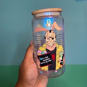 Jason 16oz glass can cup with bamboo lid and straw